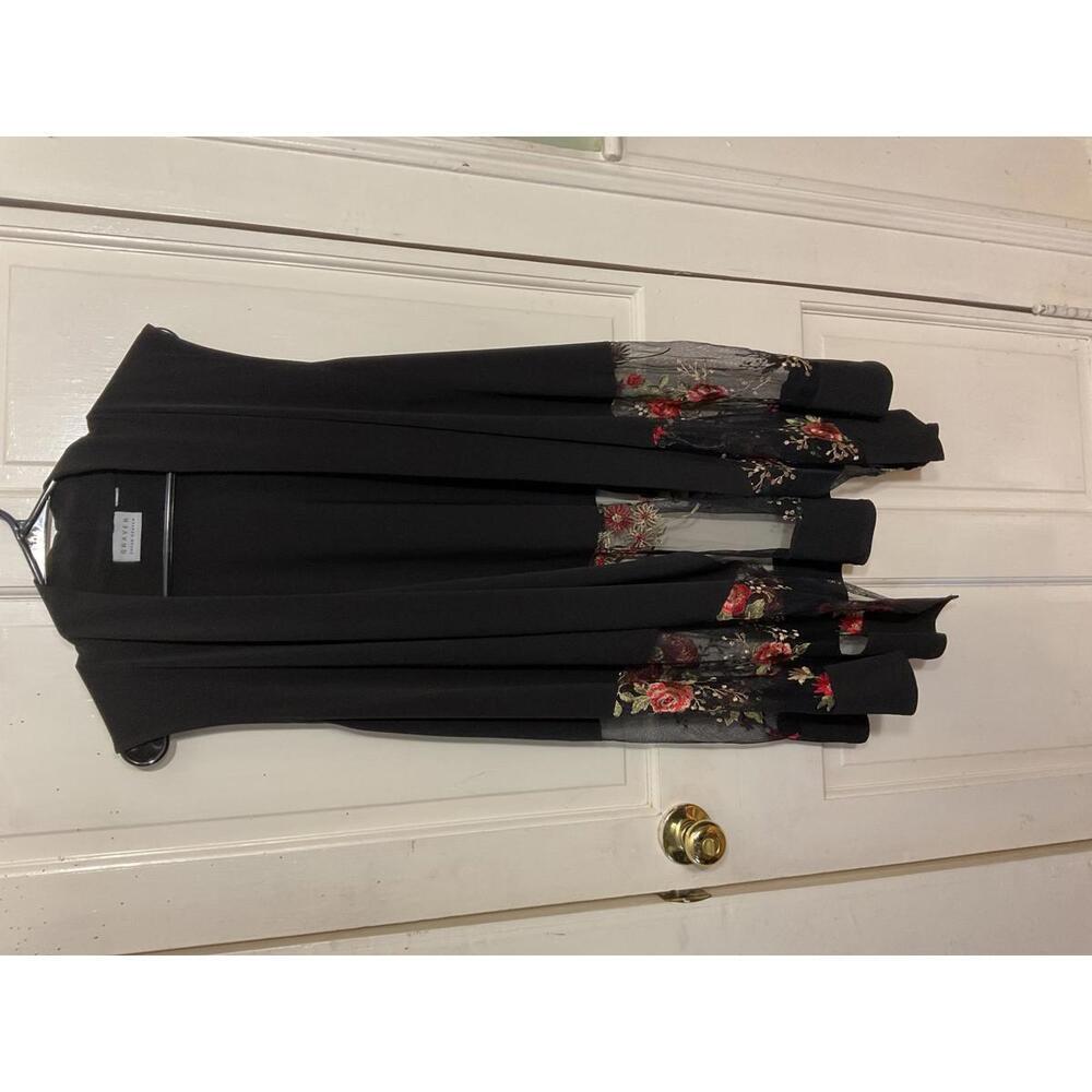 Susan Graver black and floral sleeveless shawl vest